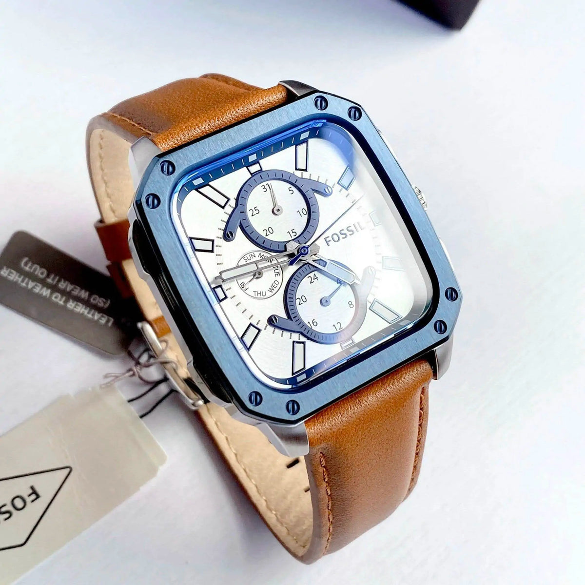 Shop Authentic Fossil Inscription Multifunction Silver Dial Brown Leather Strap Watch for Men - BQ2658 - Luxxuri