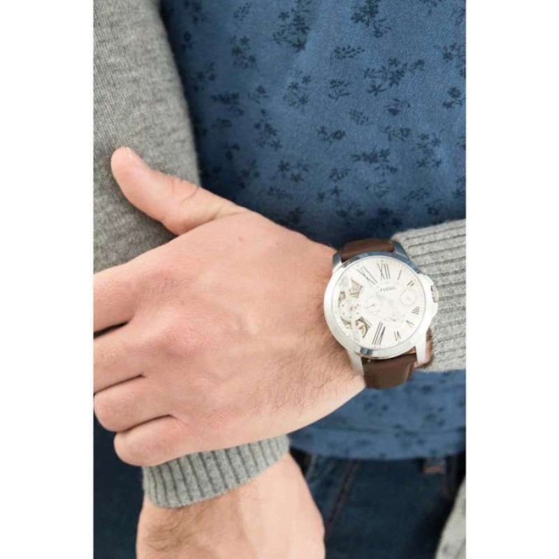 Shop Authentic Fossil Grant Twist Multi-Function White Dial Brown Leather Strap Watch for Men - ME1144 - Luxxuri