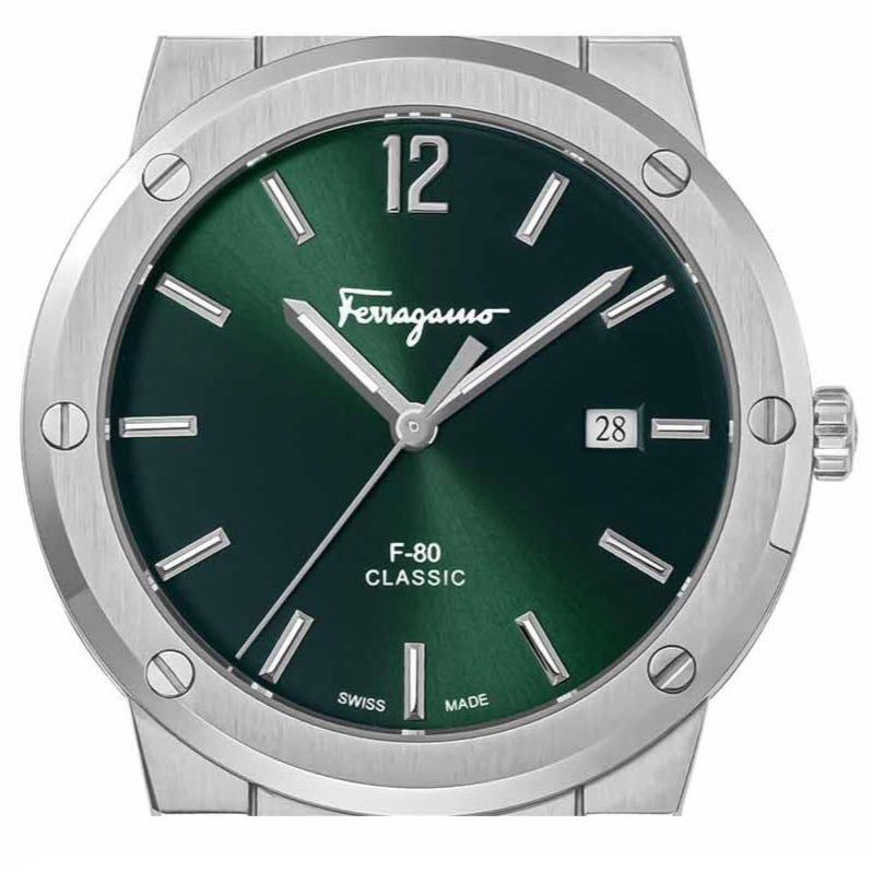 Shop Authentic Salvatore Ferragamo F-80 Classic Green Dial Silver Steel Strap Watch for Men - SFDT02123 - Luxxuri