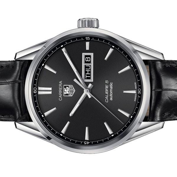 Tag Heuer Carrera Automatic Black Dial Black Leather Strap Watch for Men - WAR201A.FC6266