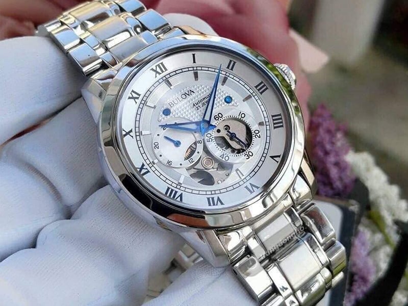 Shop Authentic Bulova BVA Series Dual Aperture Silver Dial Silver Steel Strap Watch for Men - 96A118 - Luxxuri