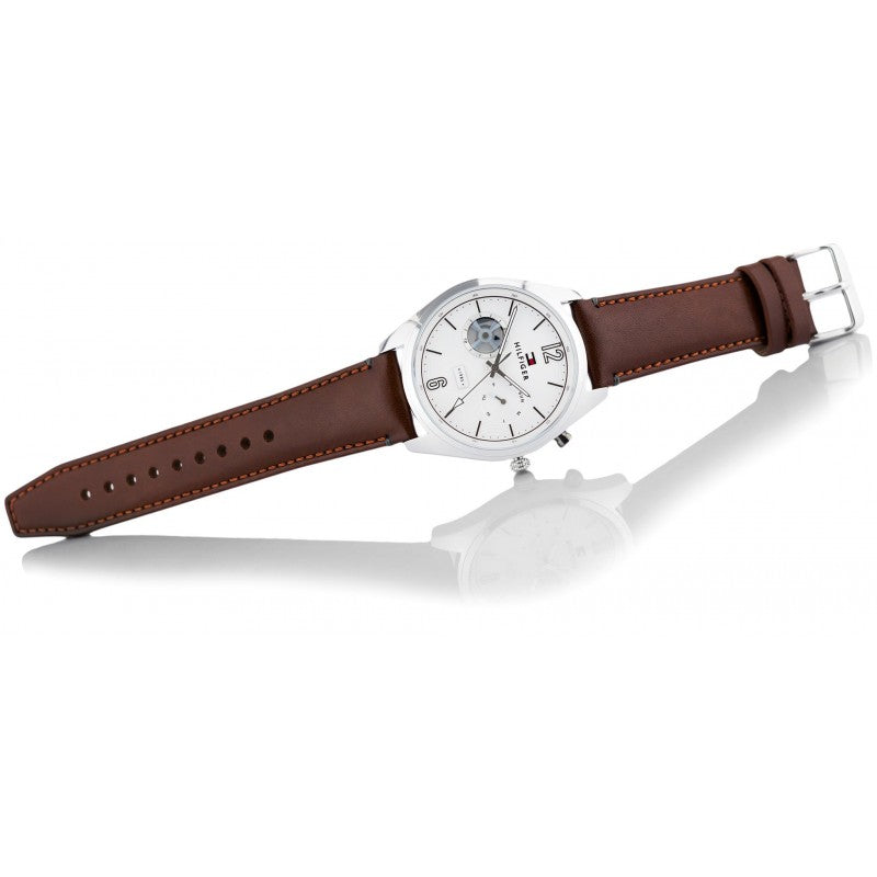 Shop Authentic Tommy Hilfiger Deacon White Dial Brown Leather Strap Watch for Men - 1791550 - Luxxuri