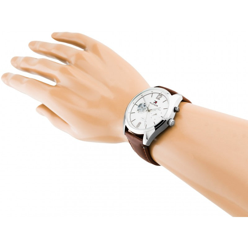 Shop Authentic Tommy Hilfiger Deacon White Dial Brown Leather Strap Watch for Men - 1791550 - Luxxuri