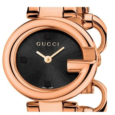 Gucci Guccissima Quartz Black Dial Rose Gold Steel Strap Watch For Women - YA134509