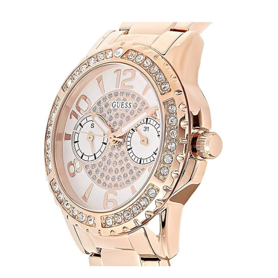 Shop Authentic Guess Sassy Quartz White Dial Rose Gold Steel Strap Watch For Women - W0705L3 - Luxxuri