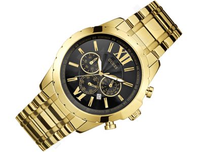 Shop Authentic Guess Optic Multifunction Black Dial Gold Steel Strap Watch for Men - W0193G1 - Luxxuri