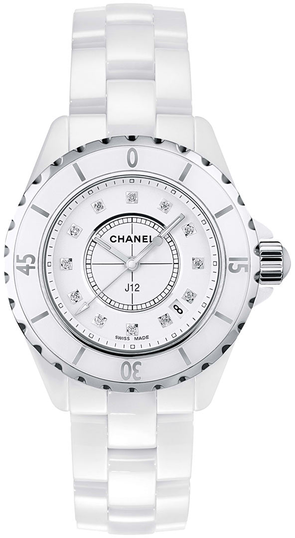 Shop Authentic Chanel J12 Diamonds Ceramic White Dial White Steel Strap Watch for Women - J12 H1628 - Luxxuri