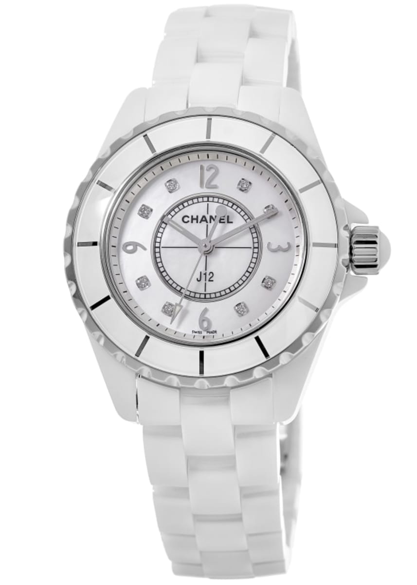 Shop Authentic Chanel J12 Diamonds Quartz Ceramic White Dial White Steel Strap Watch for Women - J12 H2422 - Luxxuri