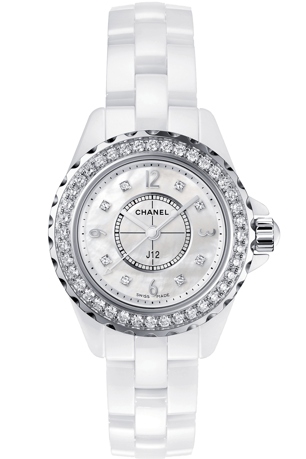 Shop Authentic Chanel J12 Diamonds Quartz White Dial White Steel Strap Watch for Women - J12 H2572 - Luxxuri