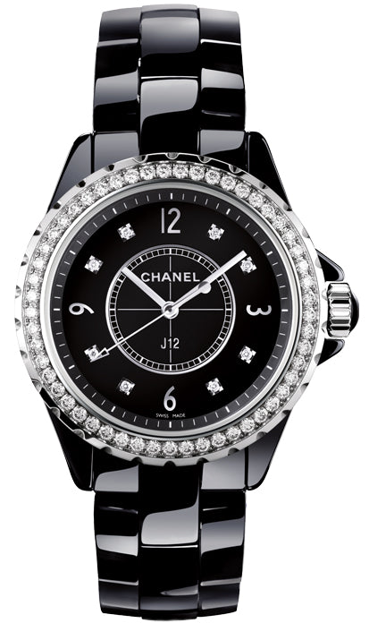 Shop Authentic Chanel J12 Diamonds Ceramic Black Dial Black Steel Strap Watch for Women - J12 H3108 - Luxxuri