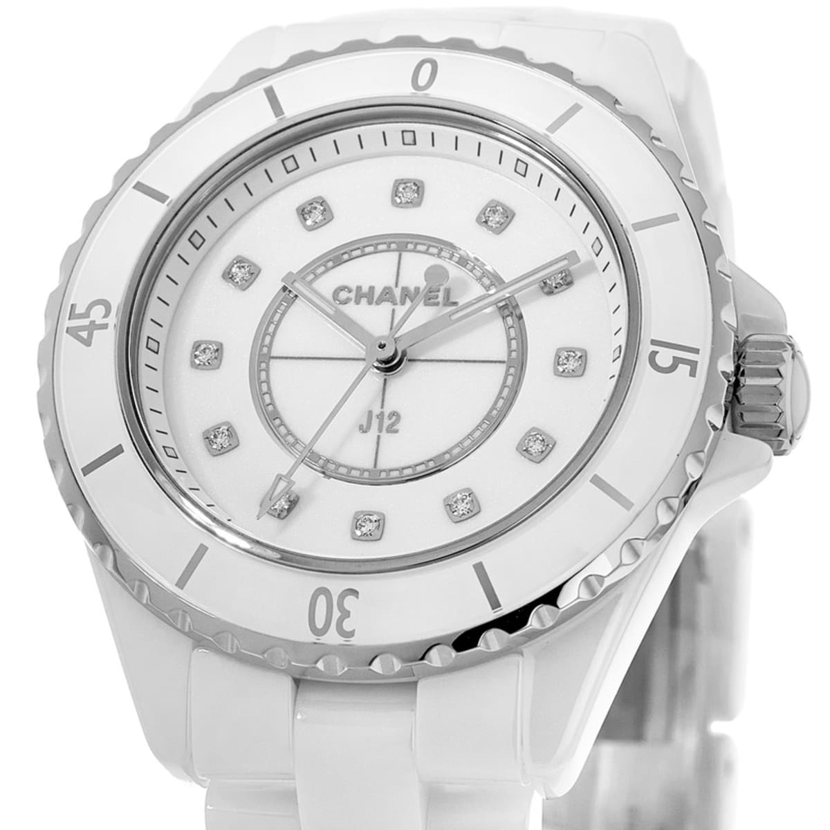Shop Authentic Chanel J12 Quartz Diamonds White Dial White Steel Strap Watch for Women - J12 H5703 - Luxxuri