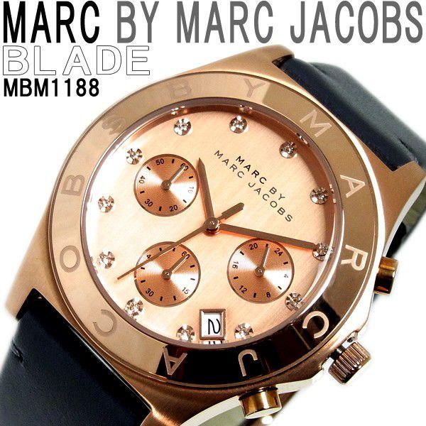 Shop Authentic Marc Jacobs Blade Chronograph Rose Gold Dial Black Leather Strap Watch for Women - MBM1188 - Luxxuri