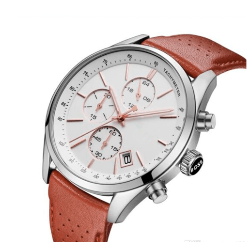 Shop Authentic Hugo Boss Grand Prix White Dial Brown Leather Strap Watch for Men - 1513475 - Luxxuri