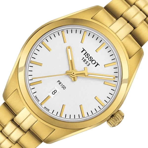 Shop Authentic Tissot T Classic PR 100 Lady White Dial Gold Steel Strap Watch for Women - T101.210.33.031.00 - Luxxuri