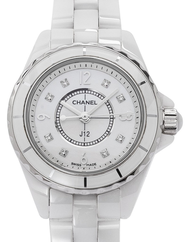 Shop Authentic Chanel J12 Diamonds Quartz Mother of Pearl White Dial White Steel Strap Watch for Women - J12 H2570 - Luxxuri