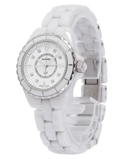 Shop Authentic Chanel J12 Diamonds Quartz Mother of Pearl White Dial White Steel Strap Watch for Women - J12 H2570 - Luxxuri