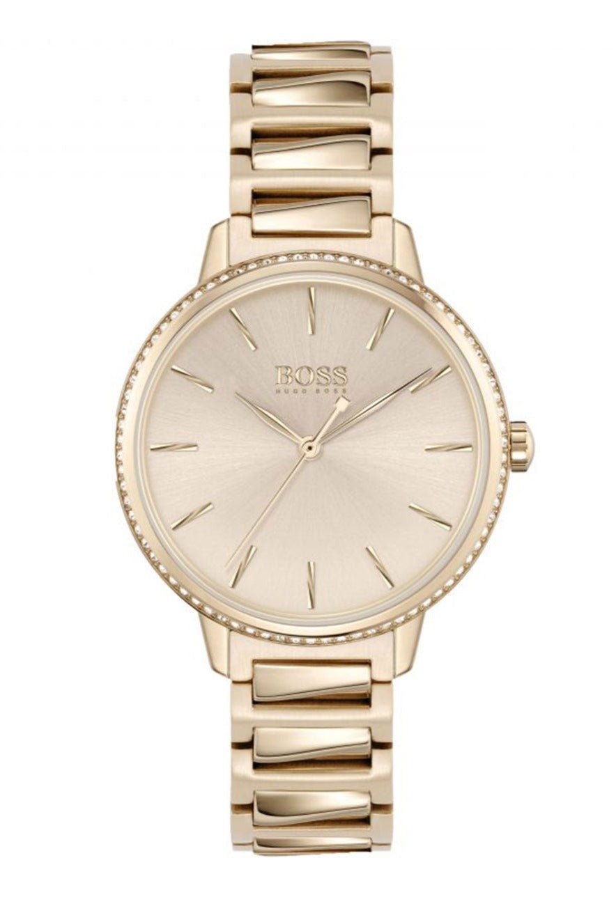 Shop Authentic Hugo Boss Signature Gold Dial Gold Stainless Steel Strap Watch for Women - 1502540 - Luxxuri