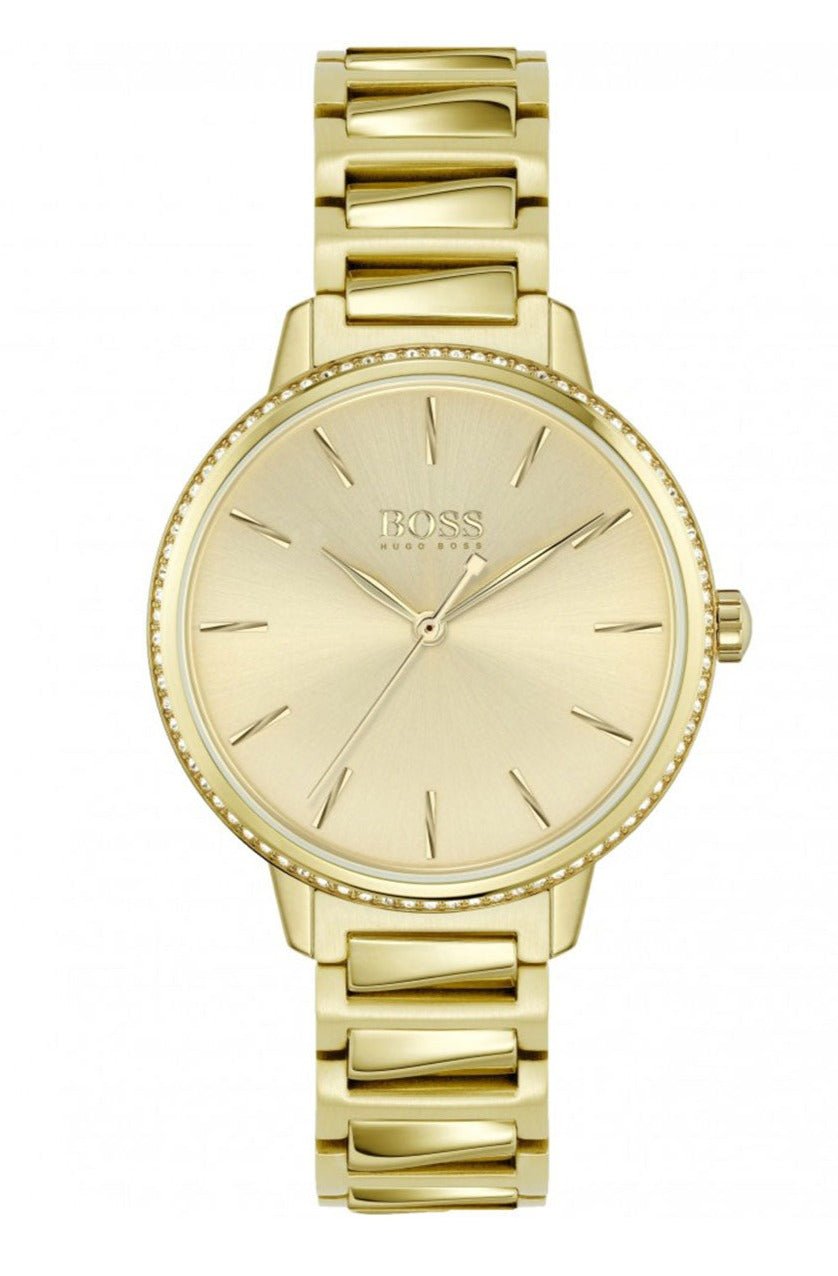 Shop Authentic Hugo Boss Signature Gold Dial Gold Steel Strap Watch for Women - 1502541 - Luxxuri