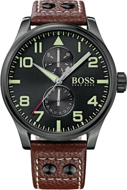 Shop Authentic Hugo Boss Aeroliner Maxx Black Dial Brown Leather Strap Watch For Men - 1513079 - Luxxuri