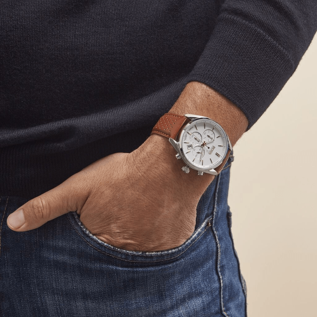 Shop Authentic Hugo Boss Champion White Dial Brown Leather Strap Watch for Men - 1513879 - Luxxuri