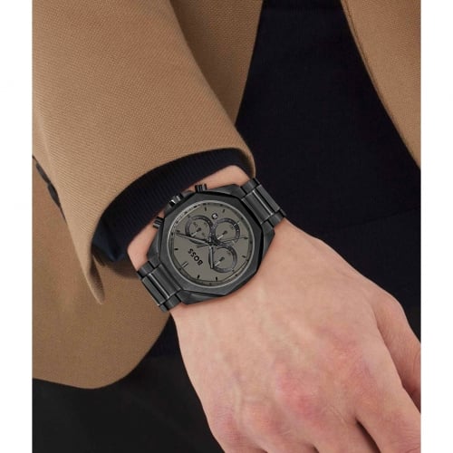 Shop Authentic Hugo Boss Cloud Chronograph Black Dial Black Steel Strap Watch For Men - 1514016 - Luxxuri