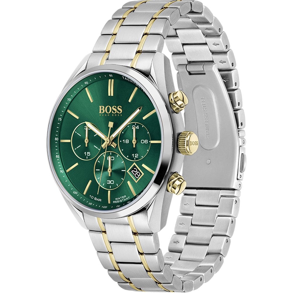 Shop Authentic Hugo Boss Champion Green Dial Silver Steel Strap Watch for Men - 1513878 - Luxxuri