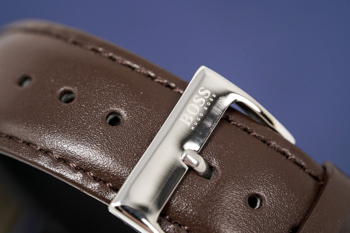 Shop Authentic Hugo Boss Grand Prix Grey Dial Brown Leather Strap Watch for Men - 1513476 - Luxxuri