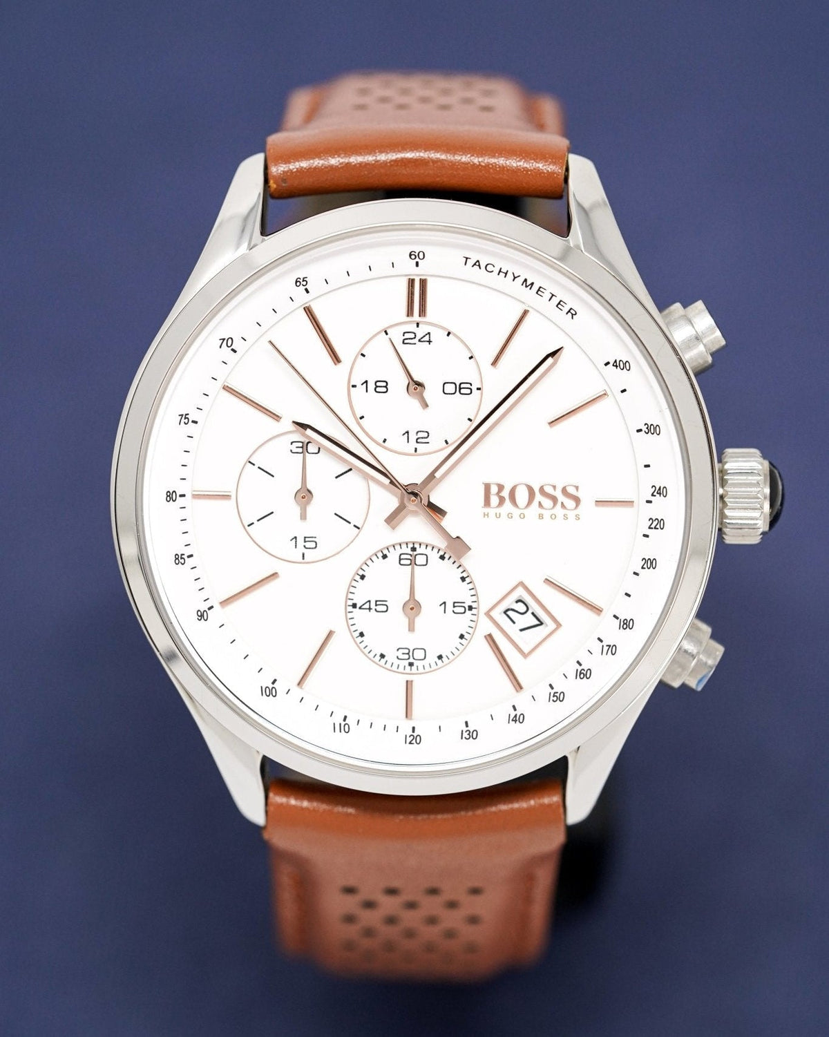 Shop Authentic Hugo Boss Grand Prix White Dial Brown Leather Strap Watch for Men - 1513475 - Luxxuri