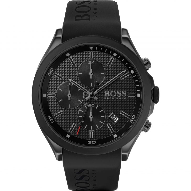 Hugo Boss Velocity Chronograph Black Dial Black Rubber Strap Watch for Men - 1513720