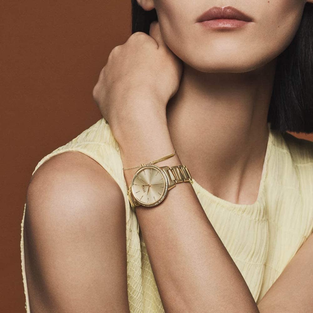 Shop Authentic Hugo Boss Signature Gold Dial Gold Steel Strap Watch for Women - 1502541 - Luxxuri