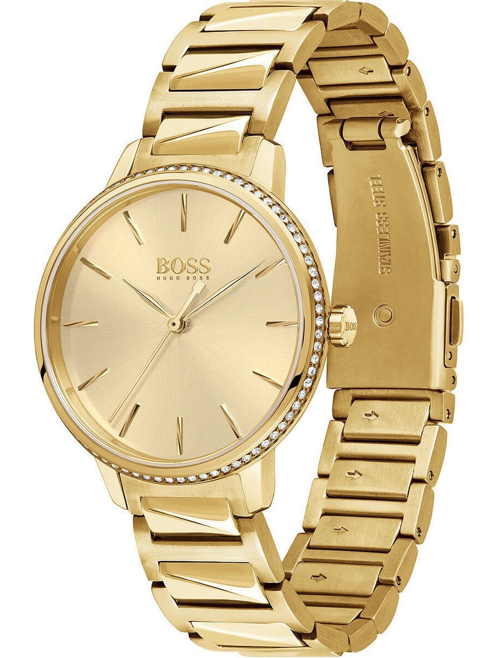 Shop Authentic Hugo Boss Signature Gold Dial Gold Steel Strap Watch for Women - 1502541 - Luxxuri