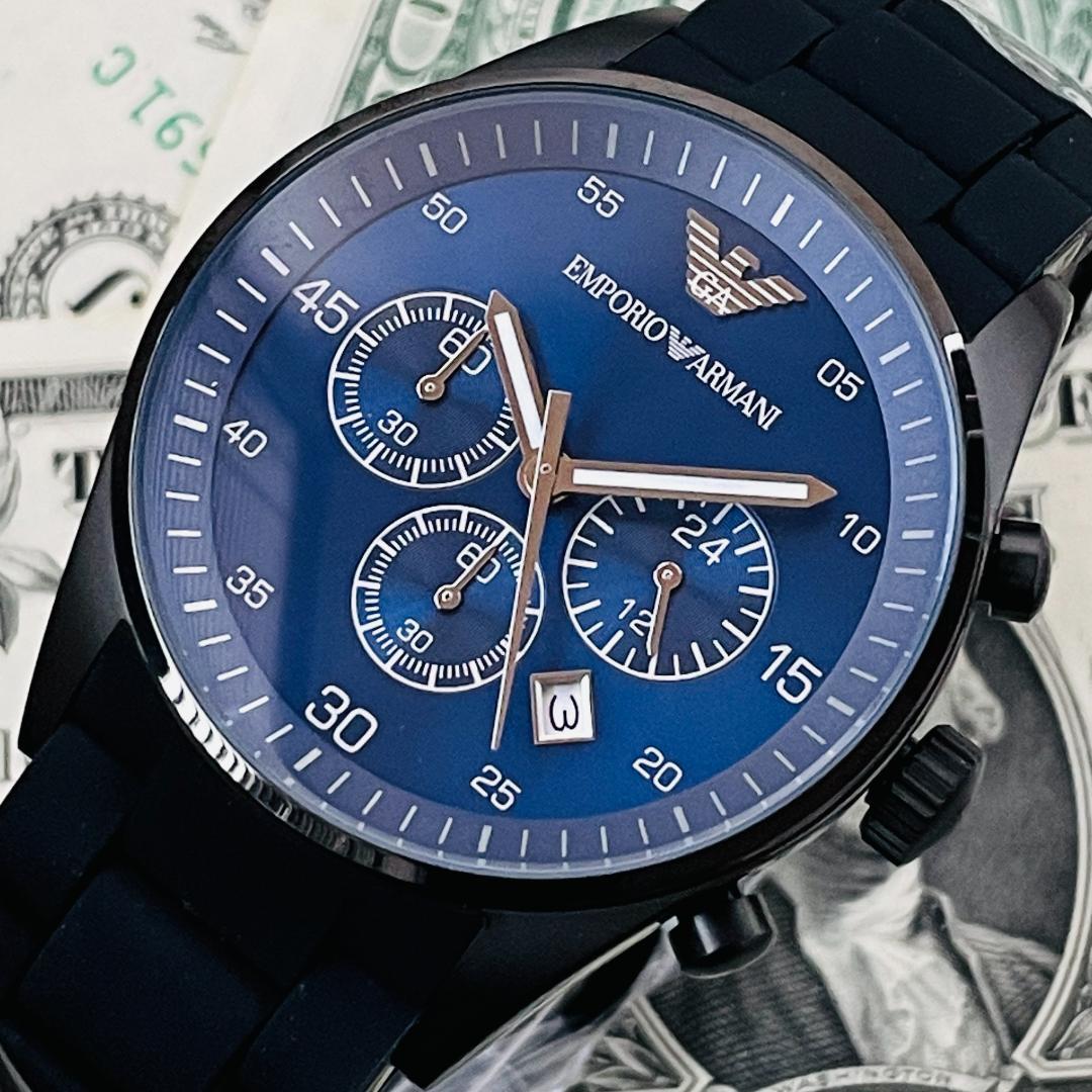 Shop Authentic Emporio Armani Sportivo Chronograph Blue Dial Black Strap Watch For Men - AR5921 - Luxxuri