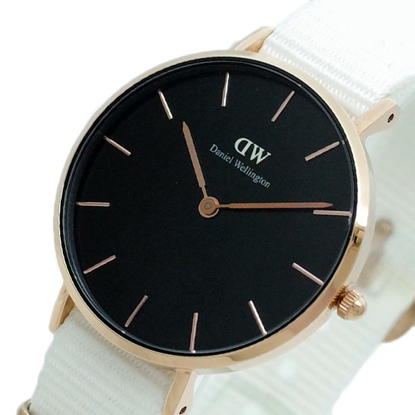 Shop Authentic Daniel Wellington Classic Petite Dover Black Dial White NATO Strap Watch For Women - DW00100312 - Luxxuri