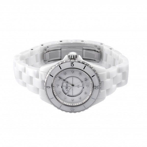 Shop Authentic Chanel J12 Diamonds Mother of Pearl White Dial White Steel Strap Watch for Women - J12 H5704 - Luxxuri