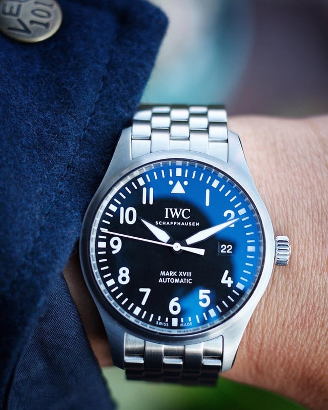 Shop Authentic IWC Pilot’s Watch Mark XVIII Black Dial Silver Steel Strap Watch for Men - IW327015 - Luxxuri