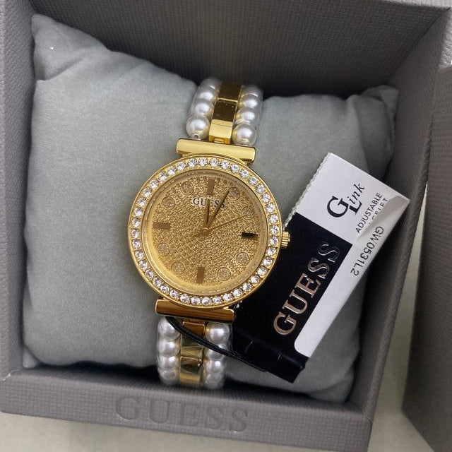 Guess Gala Diamonds Gold Dial Two Tone Steel Strap Watch for Women - GW0531L2