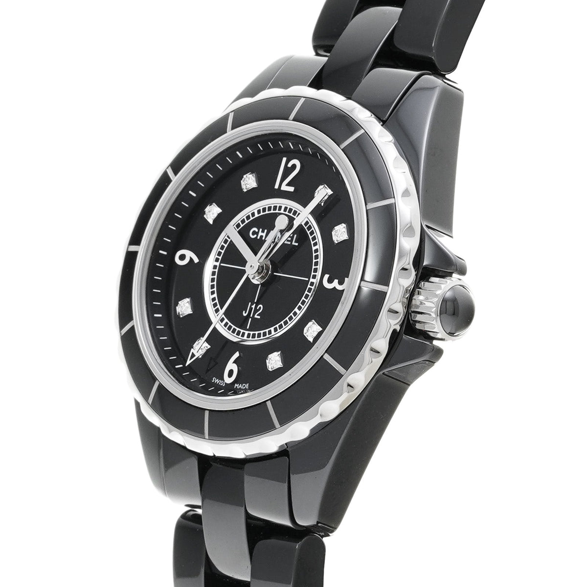 Shop Authentic Chanel J12 Diamonds Black Dial Black Steel Strap Watch for Women - J12 H2569 - Luxxuri