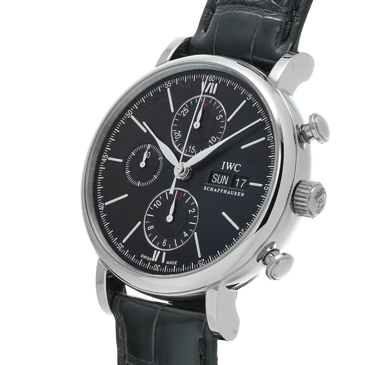 Shop Authentic IWC Portofino Chronograph Black Dial Black Leather Strap Watch for Men - IW391029 - Luxxuri