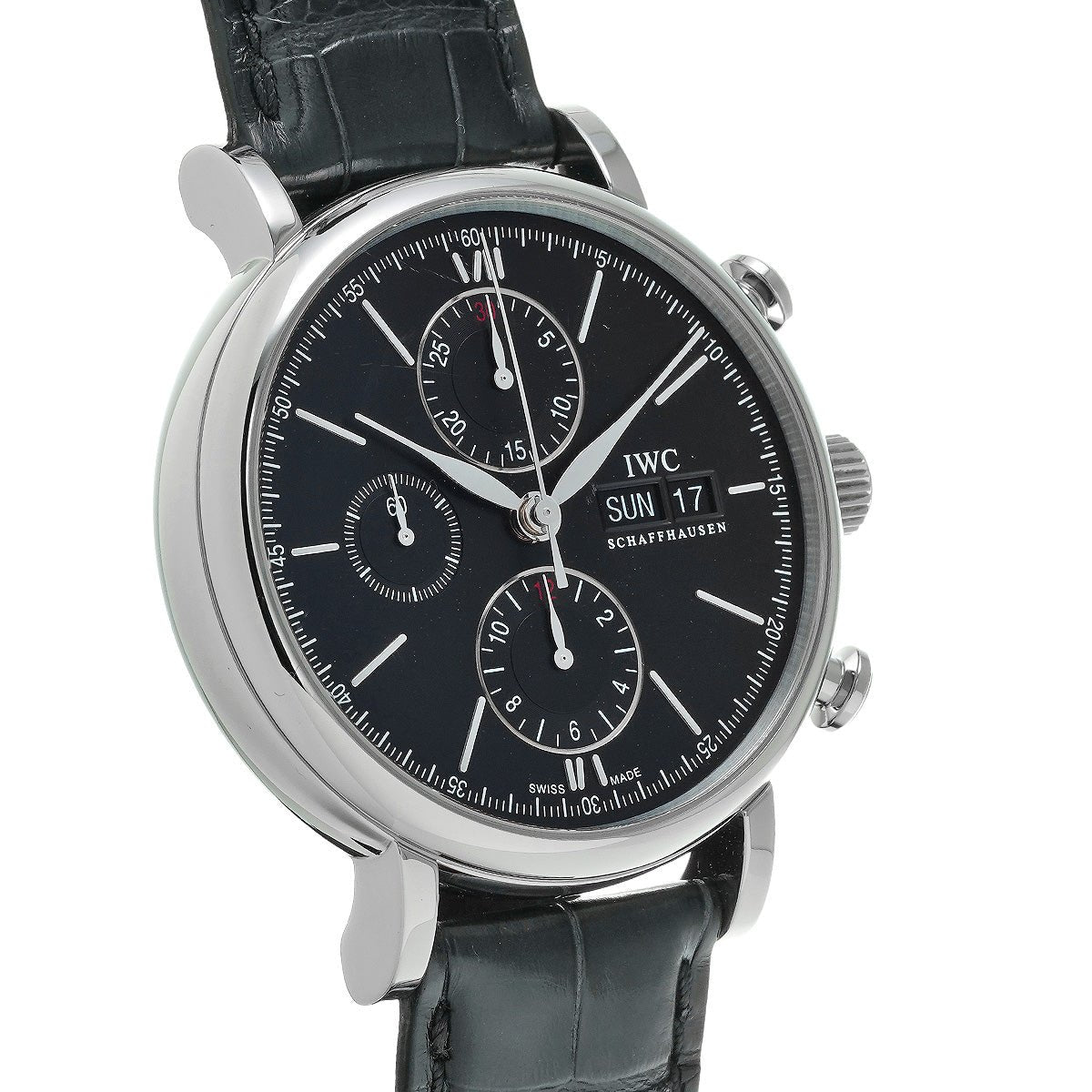 Shop Authentic IWC Portofino Chronograph Black Dial Black Leather Strap Watch for Men - IW391029 - Luxxuri