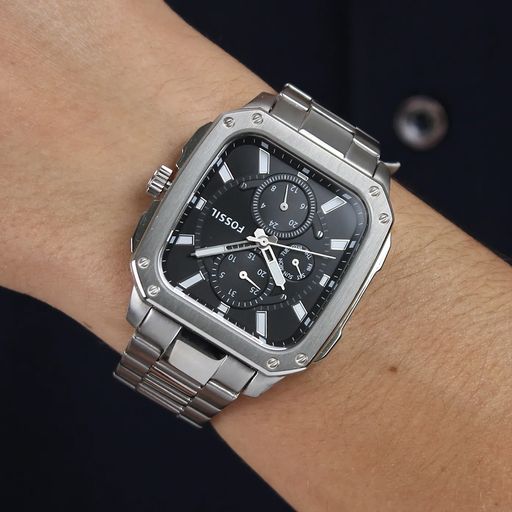 Shop Authentic Fossil Inscription Multifunction Black Dial Silver Steel Strap Watch for Men - BQ2655 - Luxxuri
