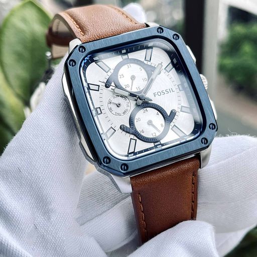 Shop Authentic Fossil Inscription Multifunction Silver Dial Brown Leather Strap Watch for Men - BQ2658 - Luxxuri