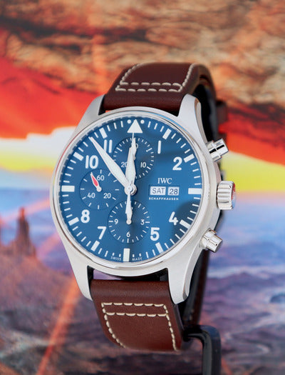 Shop Authentic IWC Pilot’s Watch Chronograph Edition “Le Petit Prince” Blue Dial Brown Leather Strap Watch for Men - IW377714 - Luxxuri
