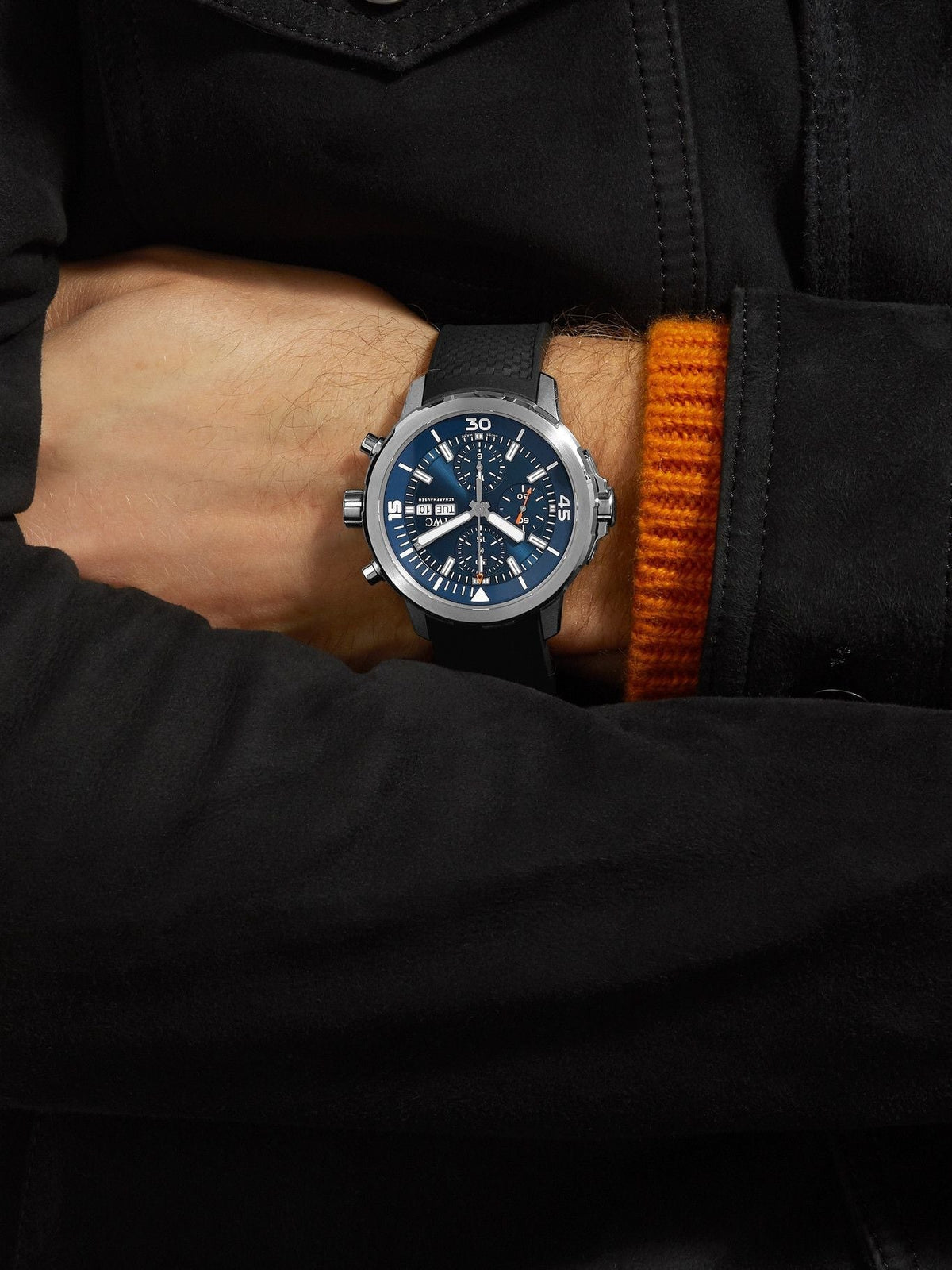 Shop Authentic IWC Aquatimer Automatic Chronograph 44mm Blue Dial Black Rubber Strap Watch for Men - IW376805 - Luxxuri