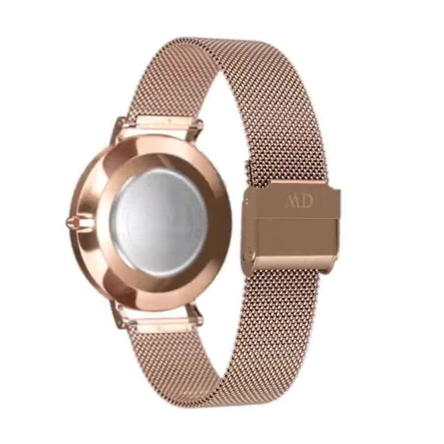 Shop Authentic Daniel Wellington Petite Melrose Black Dial Rose Gold Mesh Strap Watch For Women - DW00100303 - Luxxuri