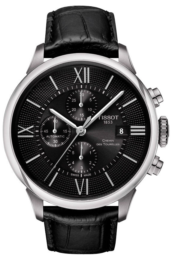 Shop Authentic Tissot T Classic Chemin Des Tourelles Chronograph Black Dial Black Leather Strap Watch For Men - T099.427.16.058.00 - Luxxuri