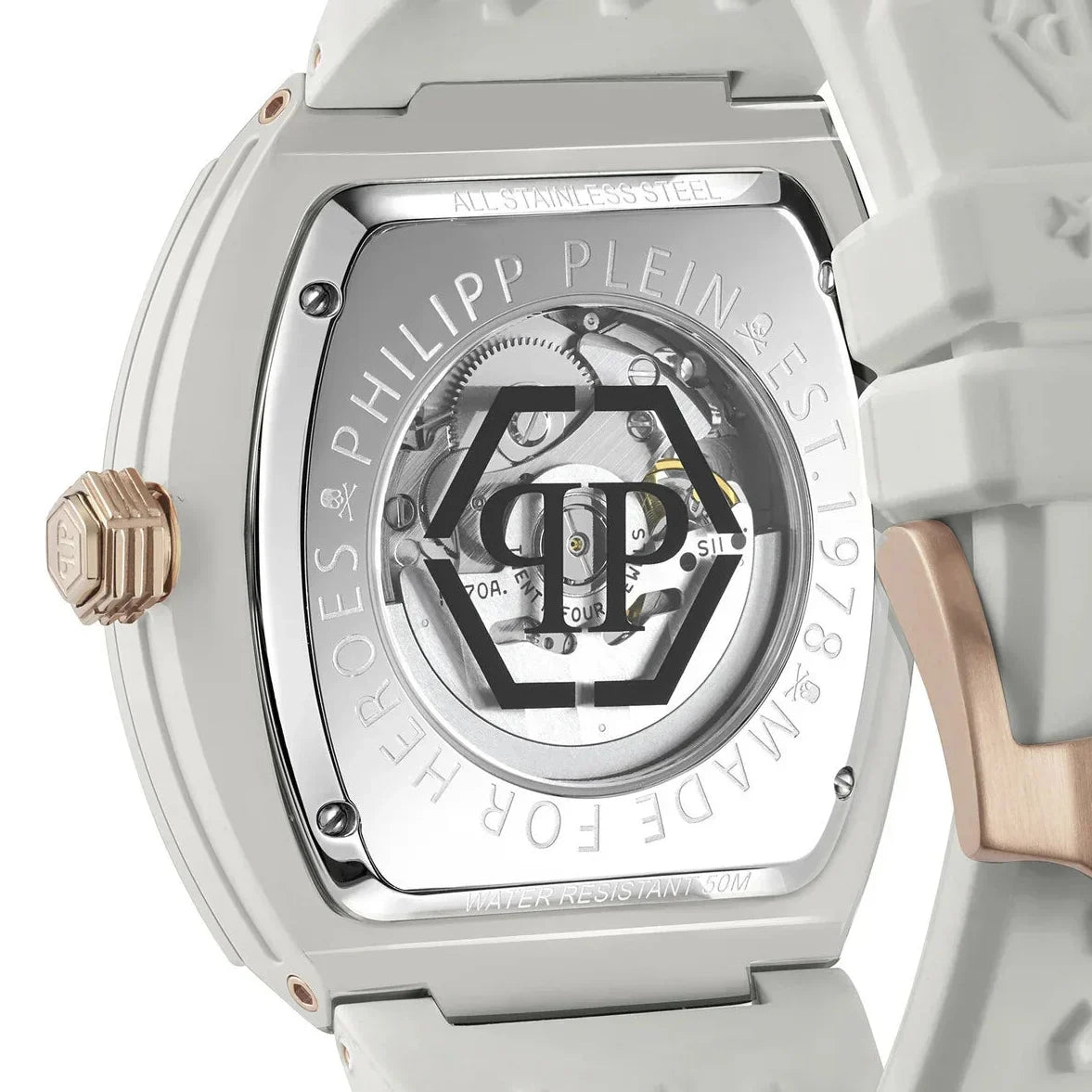 Philipp Plein The Skeleton White Dial White Silicone Strap Watch for Men - PWVBA0123