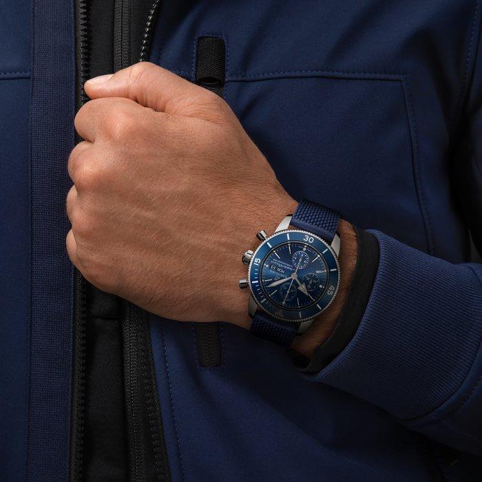 Breitling Superocean Heritage Chronograph 44 Outerknown Blue Dial Blue NATO Strap Watch for Men - M133132A1C1W1
