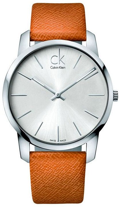 Shop Authentic Calvin Klein City Quartz White Dial Light Brown Leather Strap Watch For Men - K2G21138 - Luxxuri
