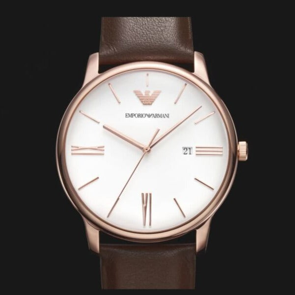 Shop Authentic Emporio Armani Minimalist Quartz White Dial Brown Leather Strap Watch For Men - AR11572 - Luxxuri