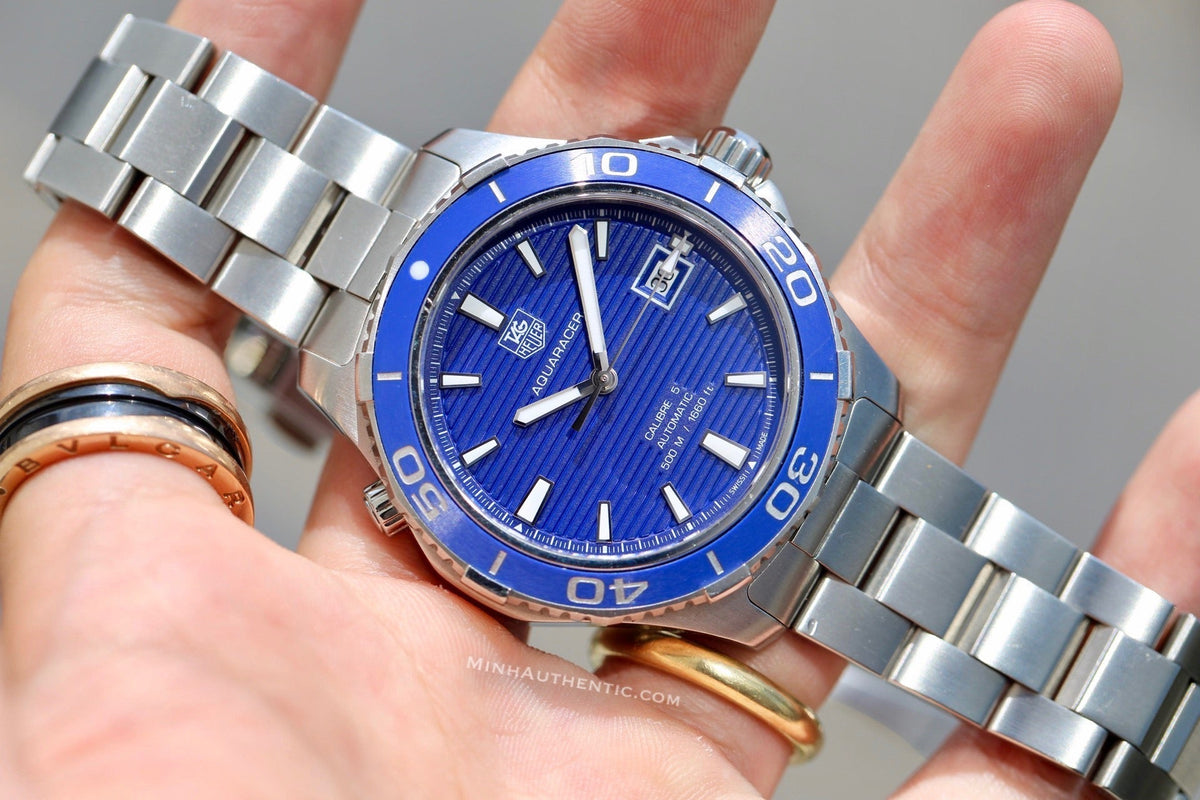 Shop Authentic Tag Heuer Aquaracer Calibre 5 Automatic Blue Dial Silver Steel Strap Watch for Men - WAK2111.BA0830 - Luxxuri